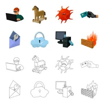 System, internet, connection, code .Hackers and hacking set collection icons in Stock Illustration