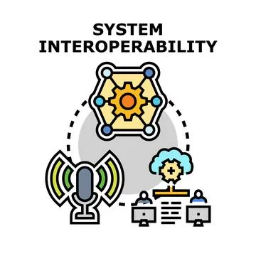 System interoperability concept linking diverse digital technologies Stock Illustration