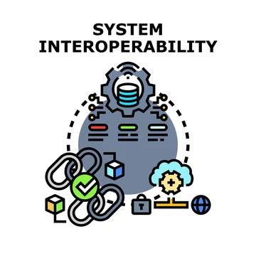 System interoperability connecting digital technology and data integration 스톡 일러스트