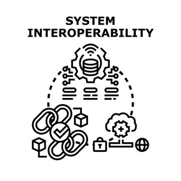System interoperability connecting digital technology and data integration Stock Illustration