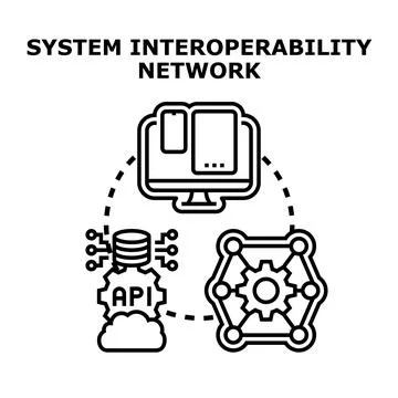 System interoperability network with data integration concept Stockillustratie