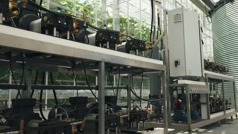 System of irrigation and fertilizer dosing in an industrial greenhouse Stock Footage 77712498