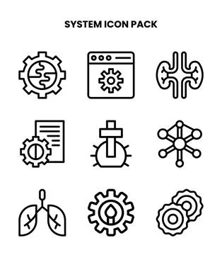 System Line Design Icons Pack Stock Illustration