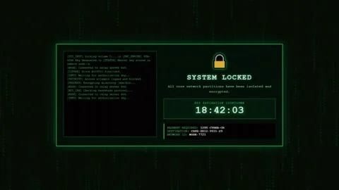 System Locked Ransomware Screen with Code Terminal 스톡 동영상 342131056