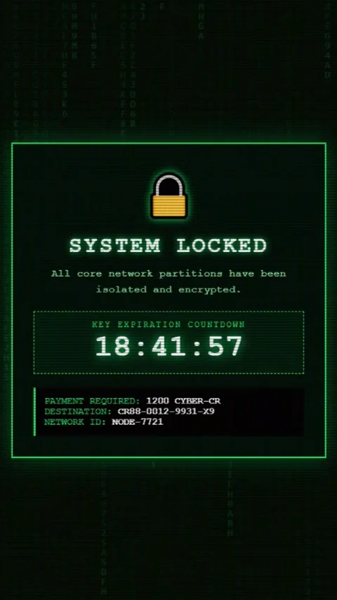 System Locked Ransomware Screen with Code Terminal - Vertical Version Stock Footage 342132287