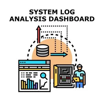System log analysis dashboard displaying data security Stock Illustration