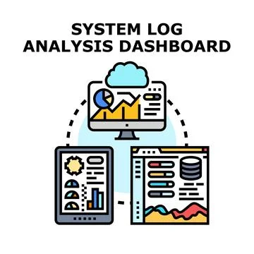System log analysis dashboard displaying data across devices Stock Illustration