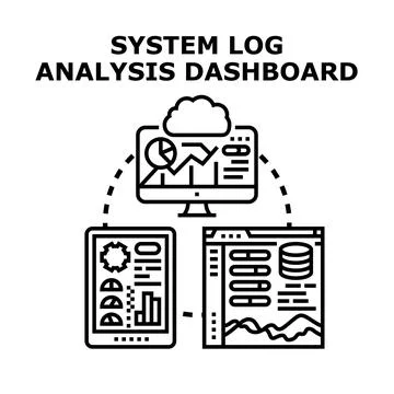 System log analysis dashboard displaying data across devices Stock Illustration