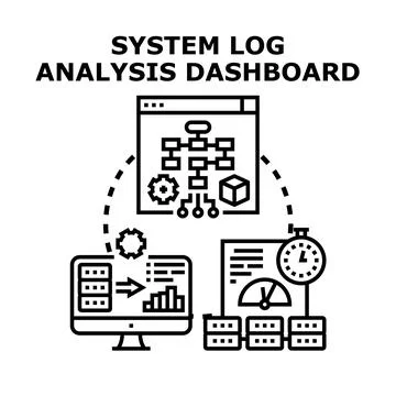 System log analysis dashboard illustrating data management process Stock Illustration