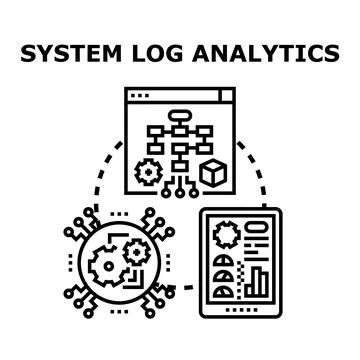 System log analytics processing and monitoring data insights Stock Illustration