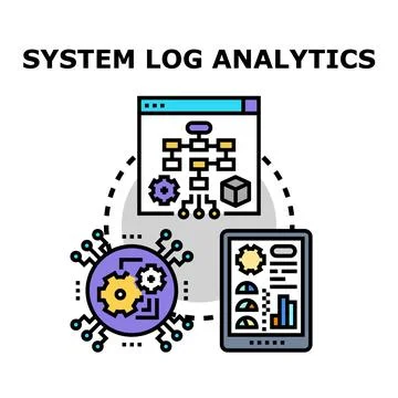System log analytics processing and monitoring data insights Stock Illustration