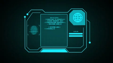 System log with fingerprint and globe icon on a cyan futuristic interface s.. Stock Footage 341129187