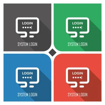System login flat vector icon on colorful background. simple PC web icons eps8. Stock Illustration