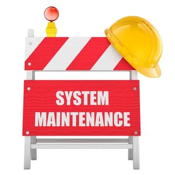 System Maintenance, barrier with hard hat and warning light. 3D rendering Stock Illustration