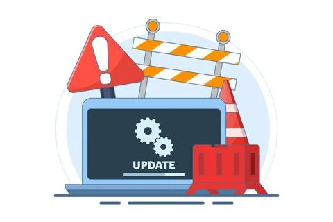 System maintenance concept, Error, Fix problems, Device update, Software update. Illustrazione stock