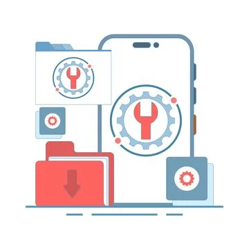 System maintenance concept, Errors, Fixing problems, Device updates. 스톡 일러스트