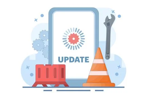 System Maintenance Concept, Smartphone Software Update Screen. Stockillustratie