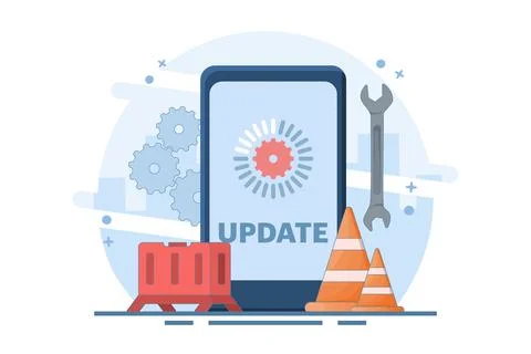 System Maintenance Concept, Smartphone Software Update Screen. Illustrazione stock
