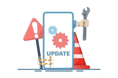 System Maintenance Concept, Smartphone Software Update Screen. Illustrazione stock