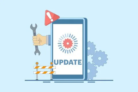 System Maintenance Concept, Smartphone Software Update Screen. Illustrazione stock