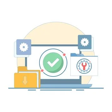 System maintenance concept, Software system under maintenance. Stock Illustration