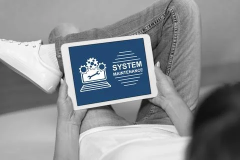 System maintenance concept on a tablet Stock Photos
