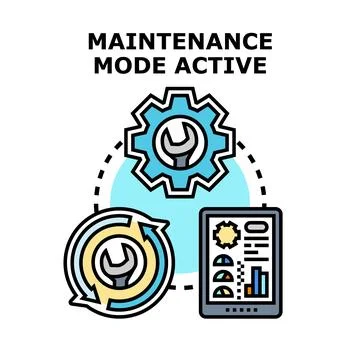 System maintenance mode active working process Stock Illustration