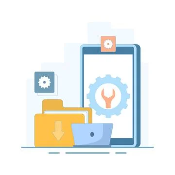 System maintenance, system errors and troubleshooting. Stock Illustration