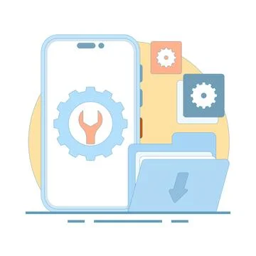 System maintenance, system errors and troubleshooting. 스톡 일러스트