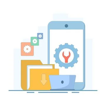 System maintenance, system errors and troubleshooting Illustrazione stock