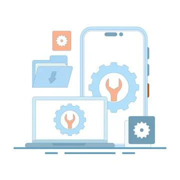 System maintenance, system errors and troubleshooting. 스톡 일러스트