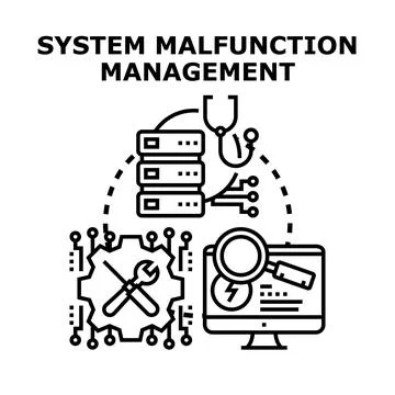 System malfunction management and troubleshooting operations concept Stock Illustration