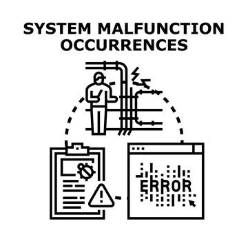 System malfunction occurrences detecting error and fixing problems Stock Illustration