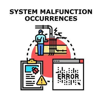 System malfunction occurrences detecting error and fixing problems Stock Illustration