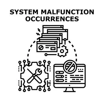 System malfunction occurrences with technical error fixing Stock Illustration