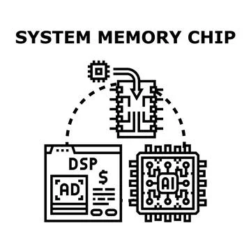 System memory chip processing digital data 库存插图