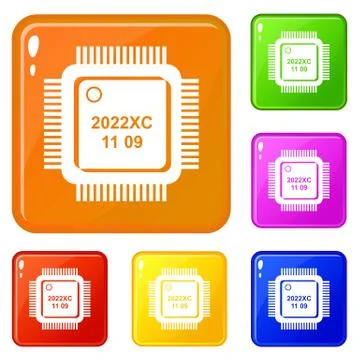 System microchip icons set vector color Stock Illustration