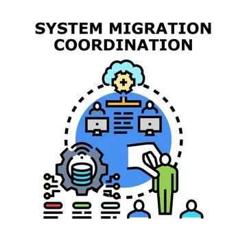 System migration coordination process with cloud technology Stock Illustration