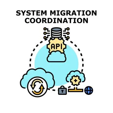 System migration coordination process moving data to cloud 스톡 일러스트