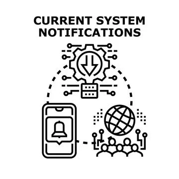System notifications concept with data transfer and users Stock Illustration