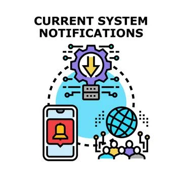 System notifications concept with data transfer and users Stock Illustration