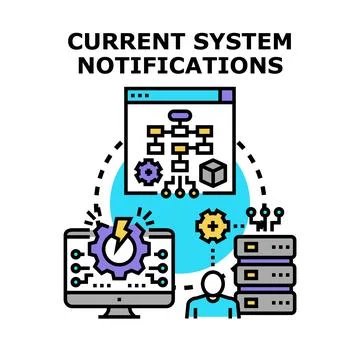 System notifications indicating error and data processing Stock Illustration