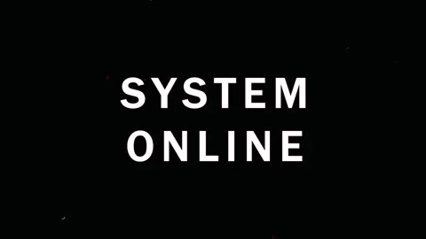 System Online text glowing red and white against black cinematic background.. Video stock 343478958