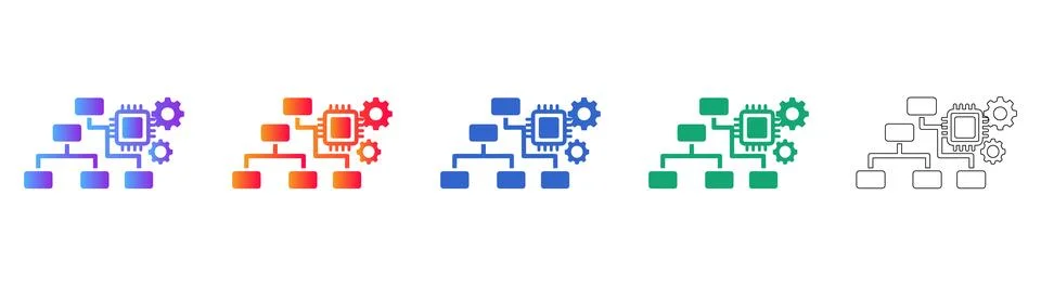 System Organization and Tech Process Icon Set Illustrazione stock