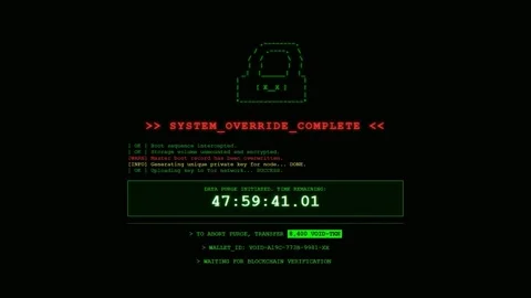 System Override Complete Ransomware Terminal Screen Stock Footage 342131076