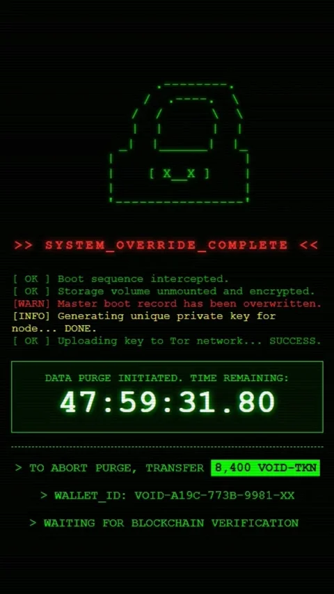 System Override Complete Ransomware Terminal Screen - Vertical Version Stock Footage 342132110