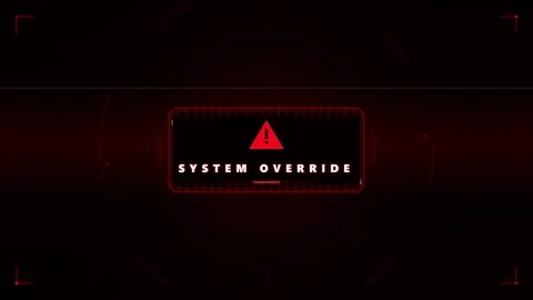 System override digital alert interface with red warning and cyber security h Stock Footage 337562568