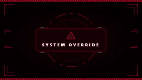 System override digital alert interface with red warning hud and cyber secu.. Stock Footage 337562577
