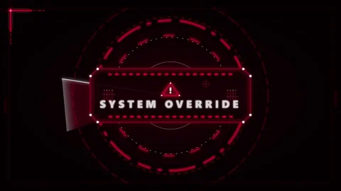 System override red digital warning interface hud animation for cyber secur.. Stock Footage 337562584