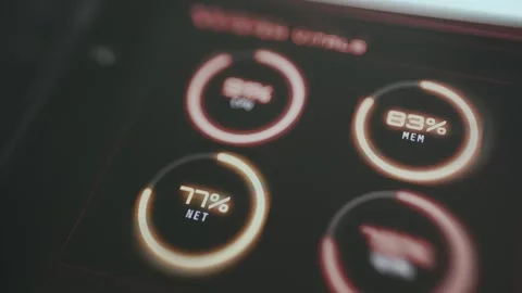 System performance dashboard highlighting resource monitoring Memory Usage and Stock Footage 335461746